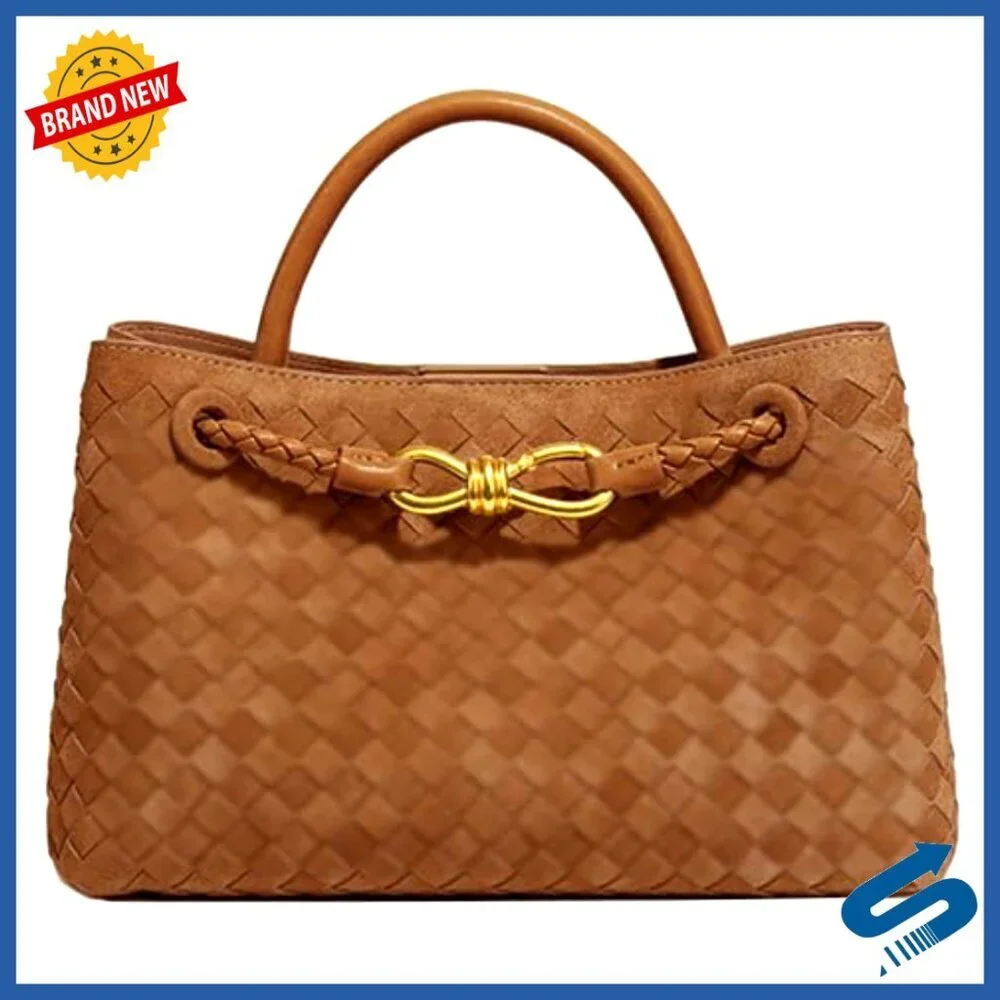 PU Leather Woven Tote Crossbody Shoulder Bag Work Travel Satchel